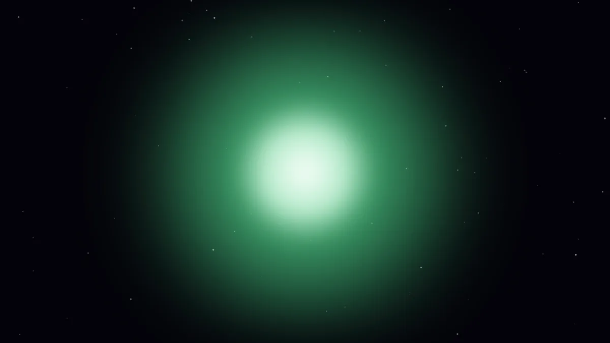 Green aura: a fresh green halo with a mint colored center on a dark starry background