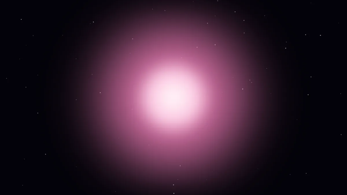 Pink aura: a soft pink halo with a pale rose colored center on a dark night sky