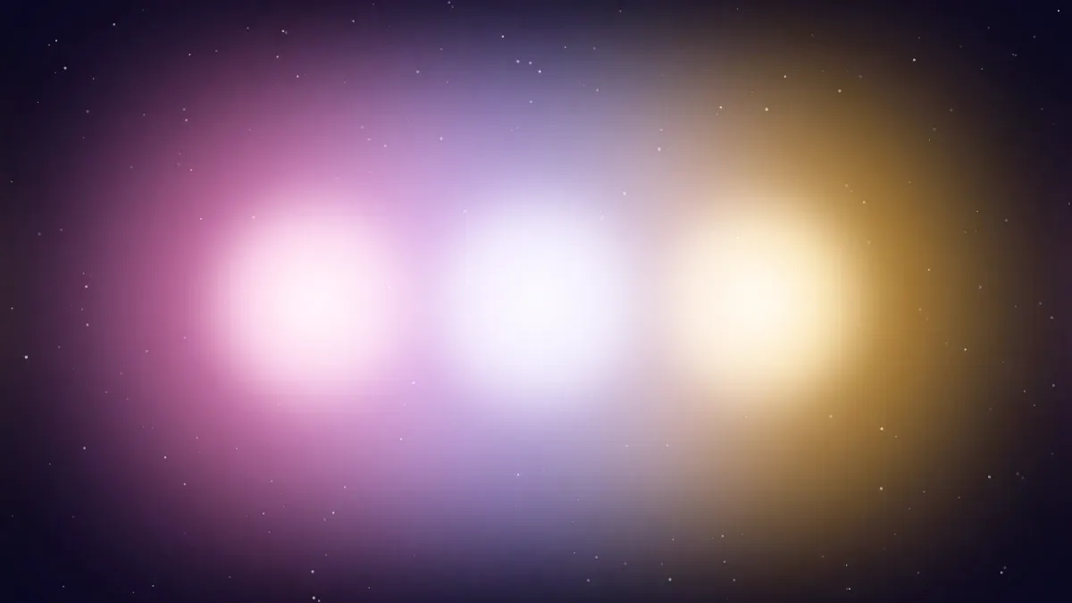 Aura quiz: three soft glows in pink, white and gold side by side on a dark starry sky