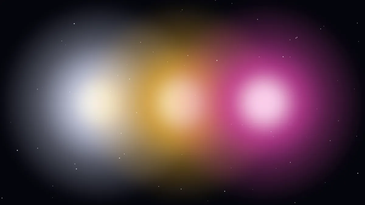 Rarest aura colors: white, gold and magenta glows side by side on a dark starry sky