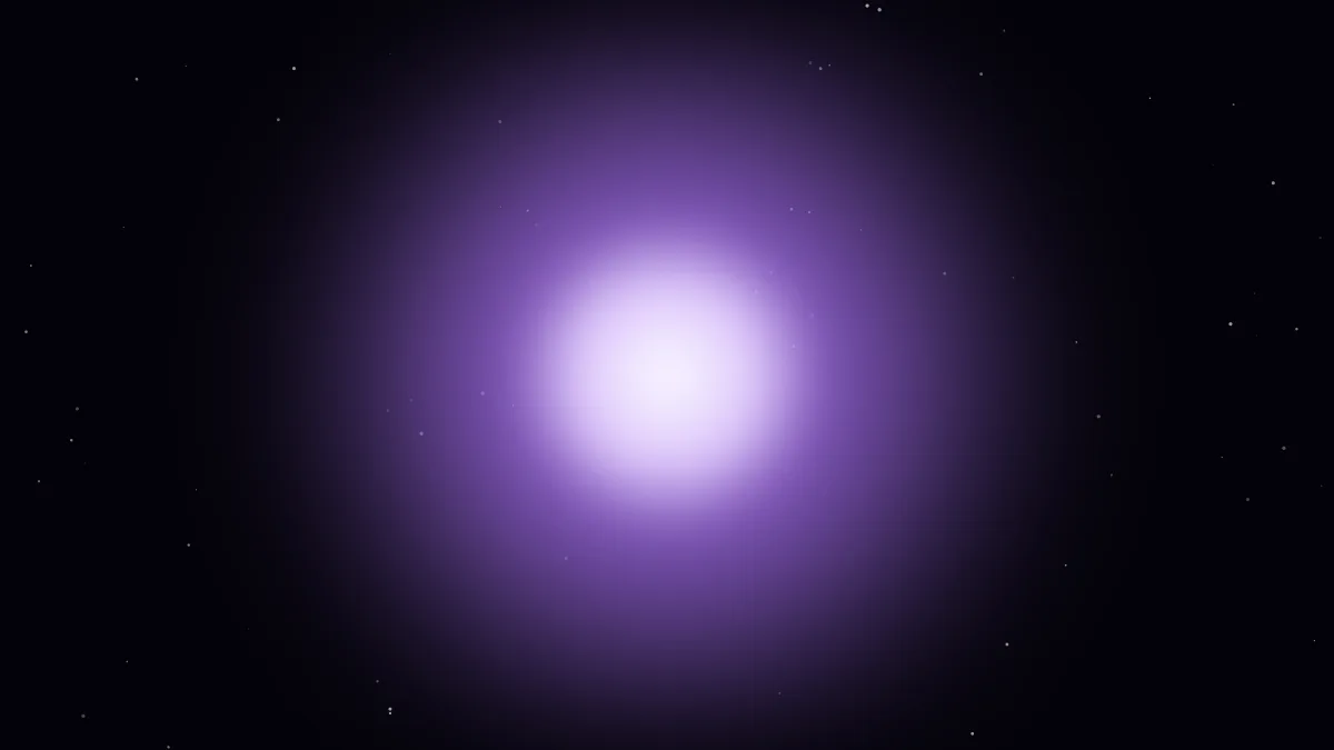 Purple aura: a violet halo with a bright lilac colored center on a dark starry sky