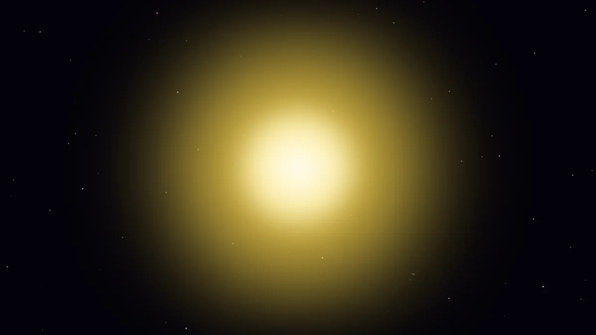 Yellow aura: a lemon yellow halo with a cream colored center against a dark night sky