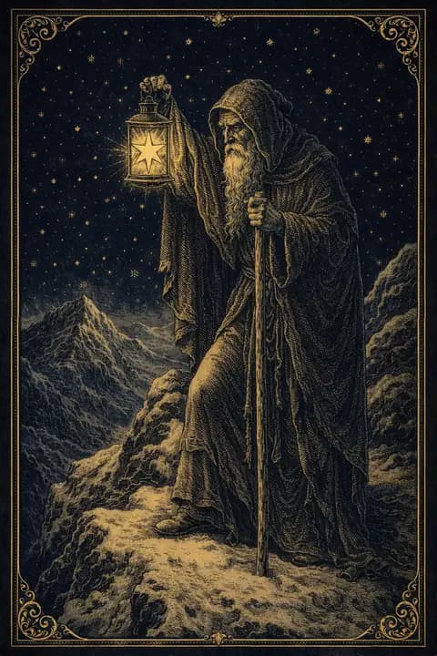 The Hermit tarot card from the Rider-Waite-Smith deck